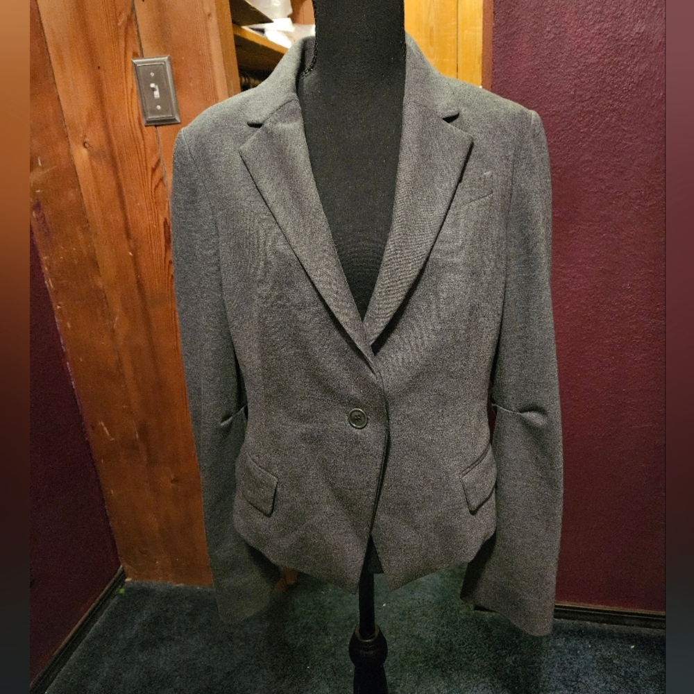 BCBGMAXAZRIA Women's Gray Fitted Blazer Jacket Size Large, Single Button